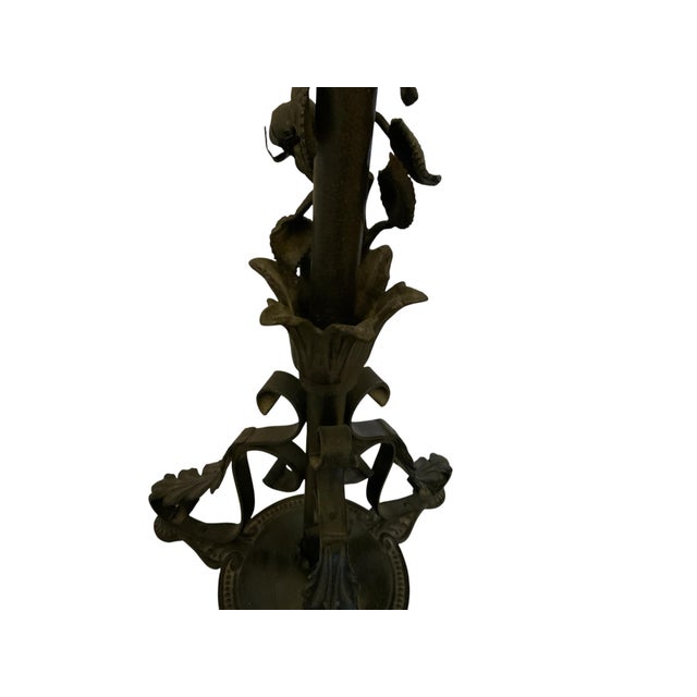 Vintage 1920s Spanish Revival Wrought Iron Bridge Floor Lamp With Ruffled Sunset Art Glass Shade Adjustable 55" - 67" 1920s-1930s For Sale - Image 11 of 12