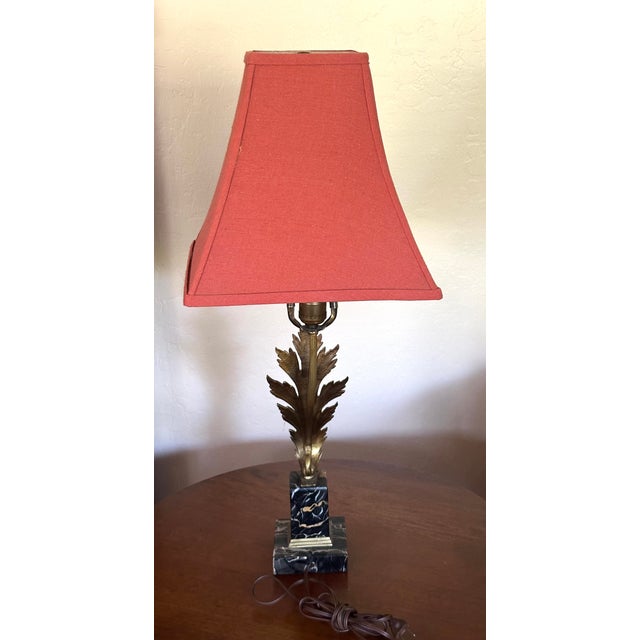Art Nouveau 1950s Acanthus Bronze & Portoro Marble Base Table Lamp For Sale - Image 3 of 13