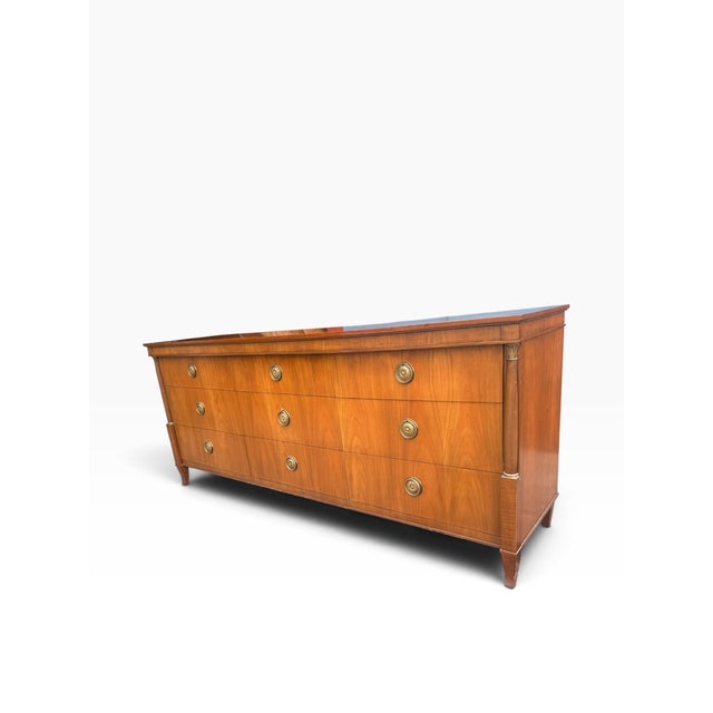 Neoclassical Vintage Baker Furniture Neoclassical 9-Drawer Dresser With Brass Hardware For Sale - Image 3 of 14