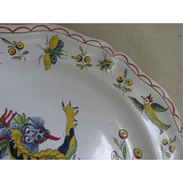 Antique French Desvres, Majolica, Faience Dragon Plate, Hand Painted For Sale - Image 4 of 8