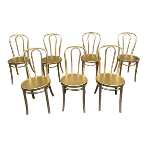 Late 20th Century Set of Seven Thonet Style Gold Painted Bentwood Dining Chairs