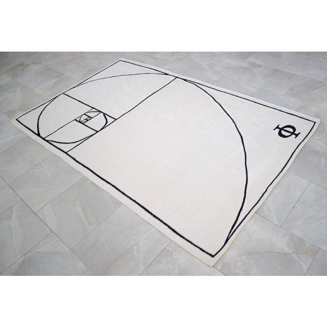 Ivory Fibonacci - Golden Ratio Themed Silk Hand Woven Area Rug Kilim Wall Rug 4′11″ × 6′7″ For Sale - Image 8 of 15