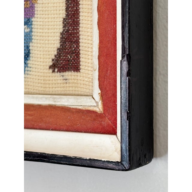 Cream Circa 1950s Japanese-Inspired Cross-Stitch Textile Artwork — Framed For Sale - Image 8 of 18
