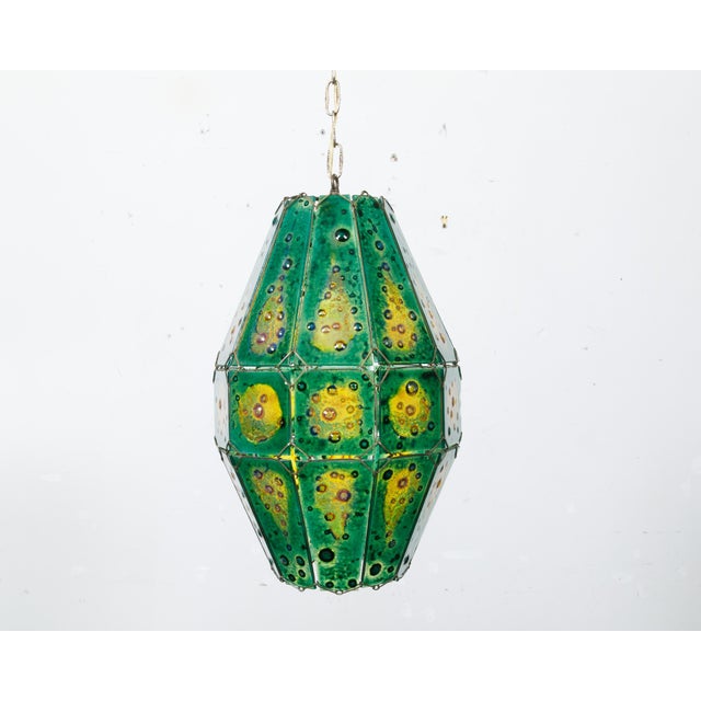 Late 20th Century Felipe Derflingher Art Glass Pendant Light Fixture with Green and Yellow Tones For Sale - Image 4 of 12