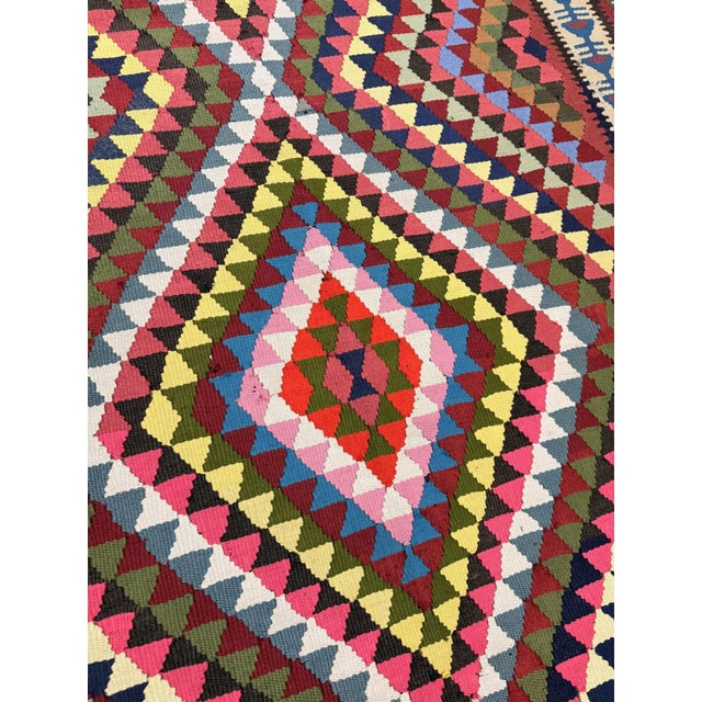 1940s Mid Century Modern Diamond Colorful Turkish Decorative Kilim 6' 3" X 11' 6" Rug For Sale - Image 5 of 5