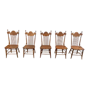Early 20th Century Set of 5 Antique Tiger Oak Dining Chairs