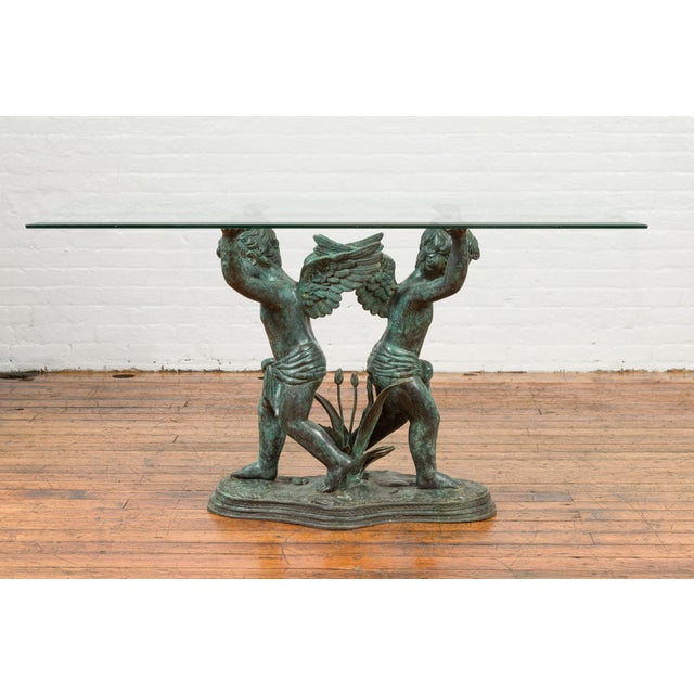 Green Contemporary Greco-Roman Style Bronze Double Cherub Dining Table Base For Sale - Image 8 of 10