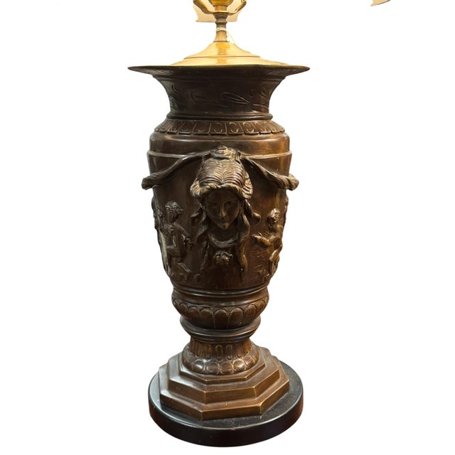 Antique Neoclassic Style Bronze Urn Lamps - a Pair in good working condition H 36"