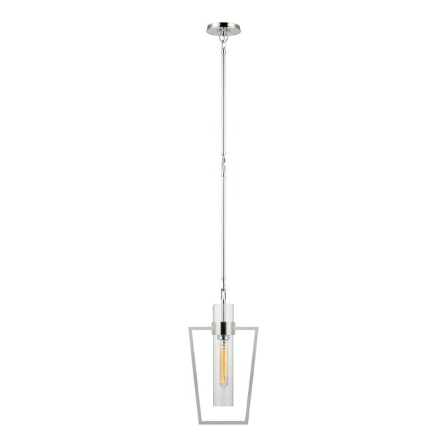 Ian K. Fowler for Visual Comfort Signature Presidio Petite Caged Pendant in Polished Nickel with Clear Glass For Sale
