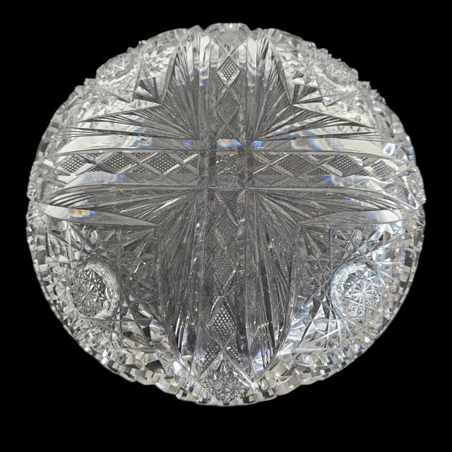 American Brilliant Period Small Hobstar Cut Glass Dish For Sale - Image 9 of 12