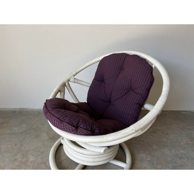 Vintage " Egg" Shape Rattan Swivel and Rocking Chair For Sale In Miami - Image 6 of 13