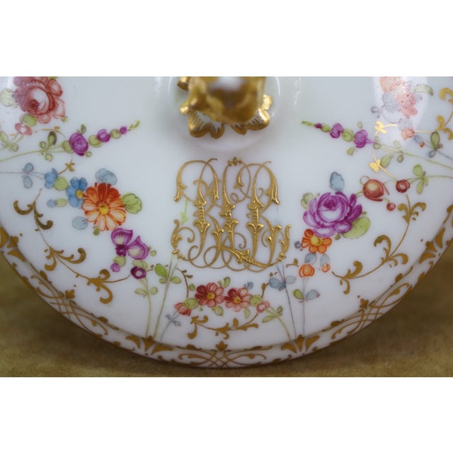 Antique Dresden Covered Footed Turtle Soup Bowl Compote 5" For Sale - Image 9 of 17