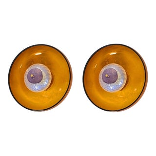 1990s Amber Mid Century Modern Murano Glass Sconces - a Pair For Sale