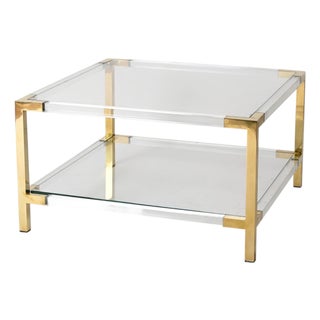 Large Italian Square Coffee Table in Brass and Acrylic from Hollis Jones, 1970s For Sale