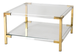 Large Italian Square Coffee Table in Brass and Acrylic from Hollis Jones, 1970s