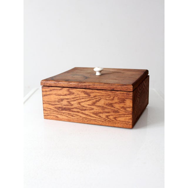 Brown Vintage Oak Wood Storage Box For Sale - Image 8 of 10