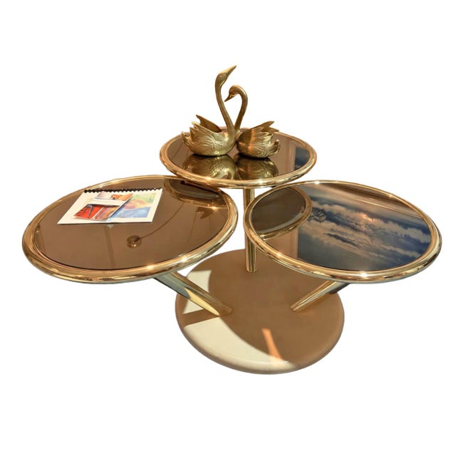 Vintage Mid Century Modern Brass Glass Coffee Table Italian in Milo Baughman Attributed Style 1980s Design Unique 3 head...