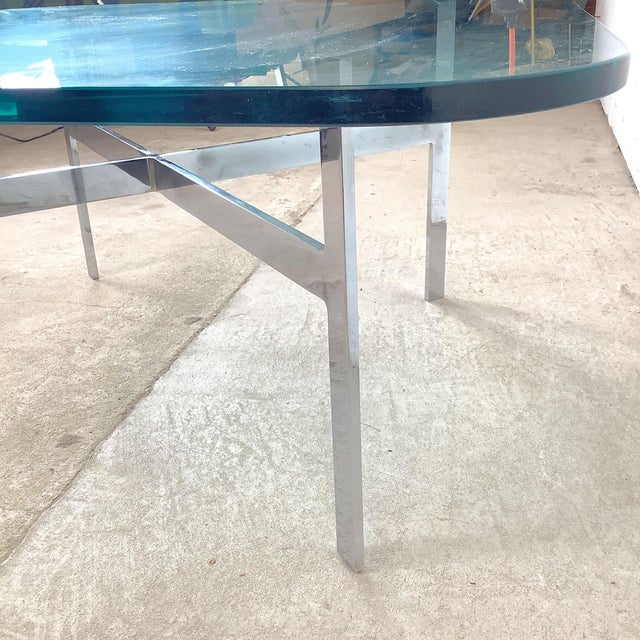 Vintage Mies Van Der Rohe Barcelona-Style Chrome & Glass Coffee Table — 1970s–80s, 36" Square For Sale - Image 11 of 12