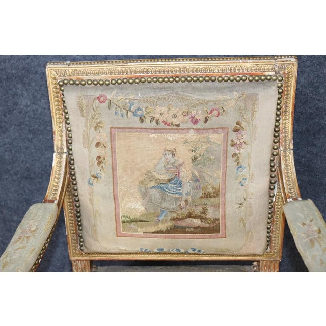 Pair 19th Century French Louis XVI Giltwood Aubusson Armchairs For Sale - Image 9 of 14
