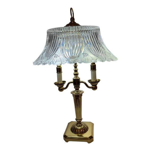Vintage Leaded Shade Hollywood Regency Style Solid Brass Table Lamp For Sale