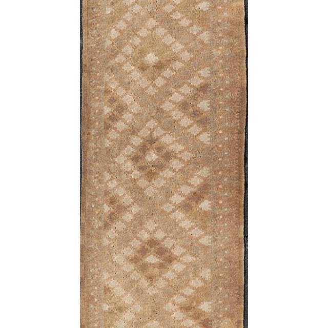 Tan Vintage Turkish Tribal Kilim Runner With Warm Earth Tones and Geometric Patterns 2'5"x12'0" For Sale - Image 8 of 10