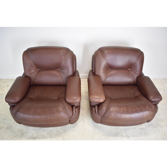 1970s Post Modern Italian Leather Lounge Chairs – A Pair For Sale - Image 9 of 12