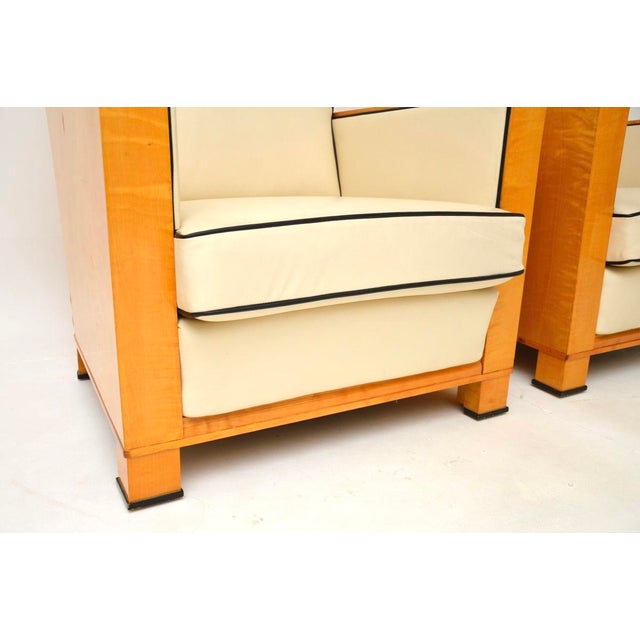 Art Deco Swedish Leather and Satin Birch Chairs, 1930s, Set of 2 For Sale - Image 11 of 16