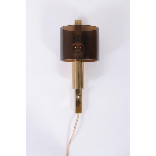 Danish Gilt Brass & Smoked Acrylic Glass Sconce from Hassel & Teudt, 1960s For Sale - Image 12 of 14