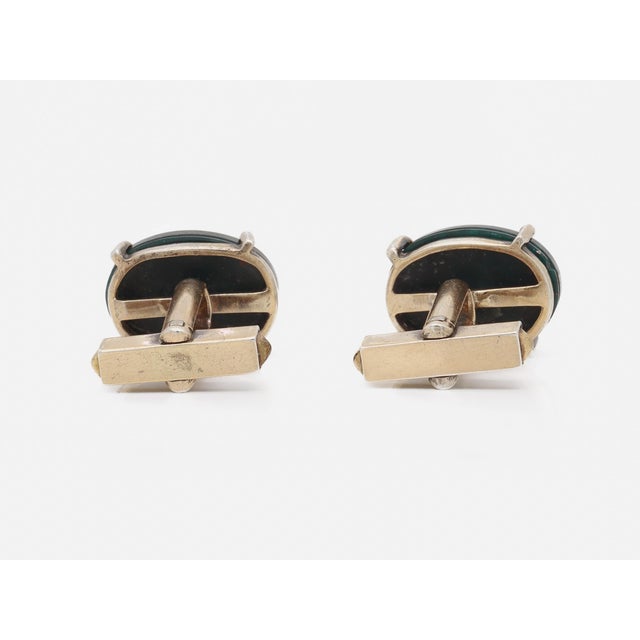 Metal Modern Gilt Sterling Silver & Bloodstone Cabochon Cufflinks For Sale - Image 7 of 10