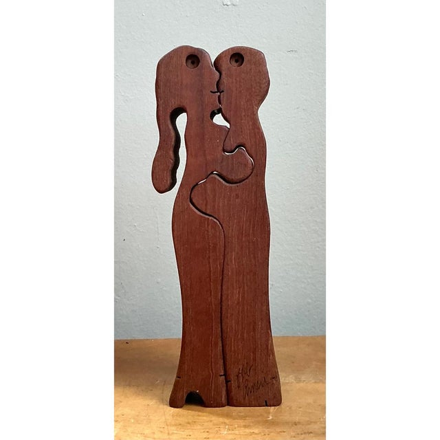 Late 20th Century Vintage Abstract Lovers Wood Sculpture For Sale - Image 5 of 12