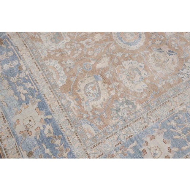 Antique Zabihi Collection Brown Soft Blue Persian Tabriz Rug - 10' x 12'2" For Sale - Image 4 of 12