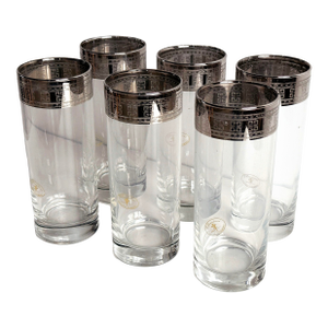 Vintage Italian Highball Glasses With Silver Greek Key Band by Preziosi - Set of 6