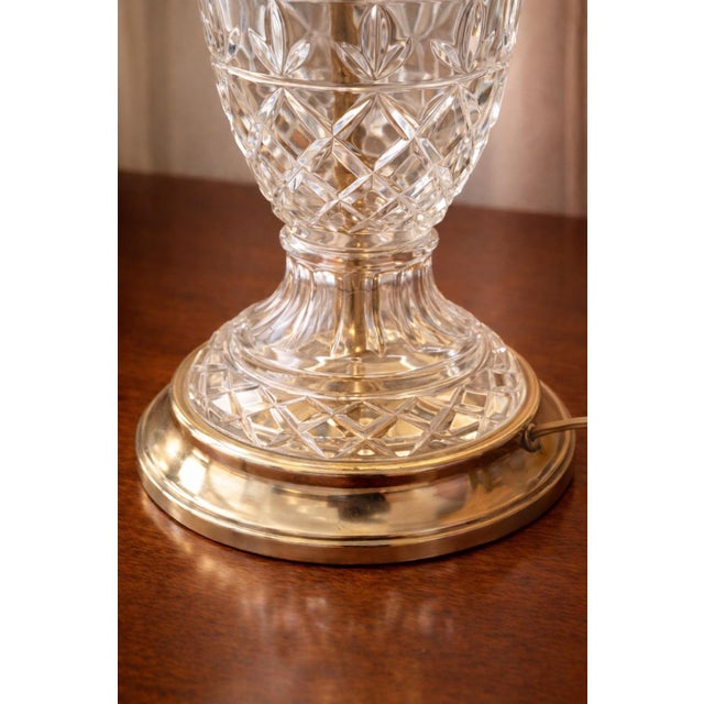 Transitional Vintage Cut Crystal Table Lamp With Brass Base & Angel Finial — Elaine R. Estate For Sale - Image 3 of 5