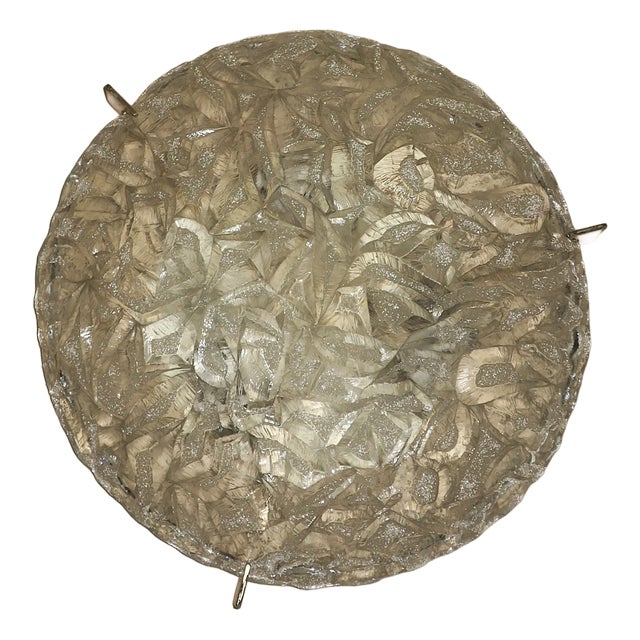 Frosted Ice Glass and Brass Plafonnier from Kaiser Leuchten, 1970s For Sale
