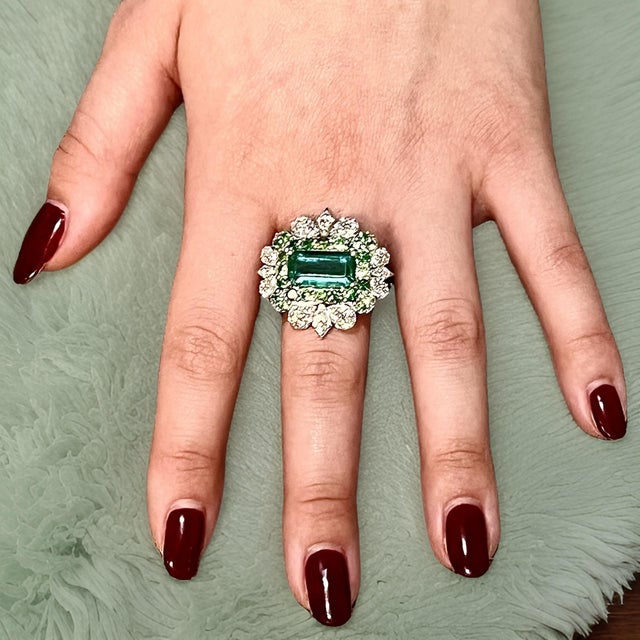 Natural Emerald, Tsavorite and Diamond Ring 6.75 14k White Gold 9.22 TCW Certified $14,950 310658 This is a Unique Custom...