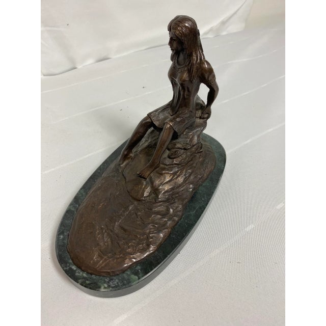 Vintage Bronze Indian Maiden on Marble For Sale - Image 6 of 7