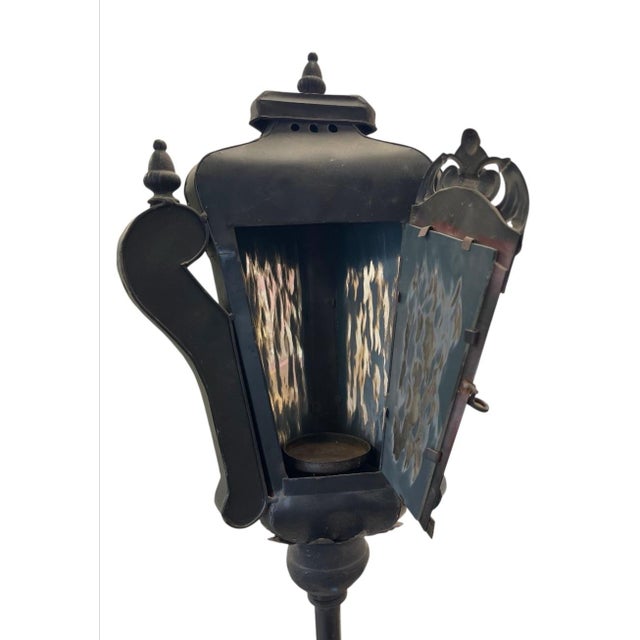 Vintage Black Cast Iron Floor - Standing Street-Style Lanterns - a Pair For Sale - Image 4 of 12