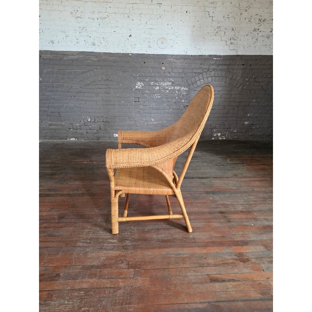 Tan Vintage Arts & Crafts Wicker Rattan Armchair Attrb. Dryad and Co Uk For Sale - Image 8 of 13