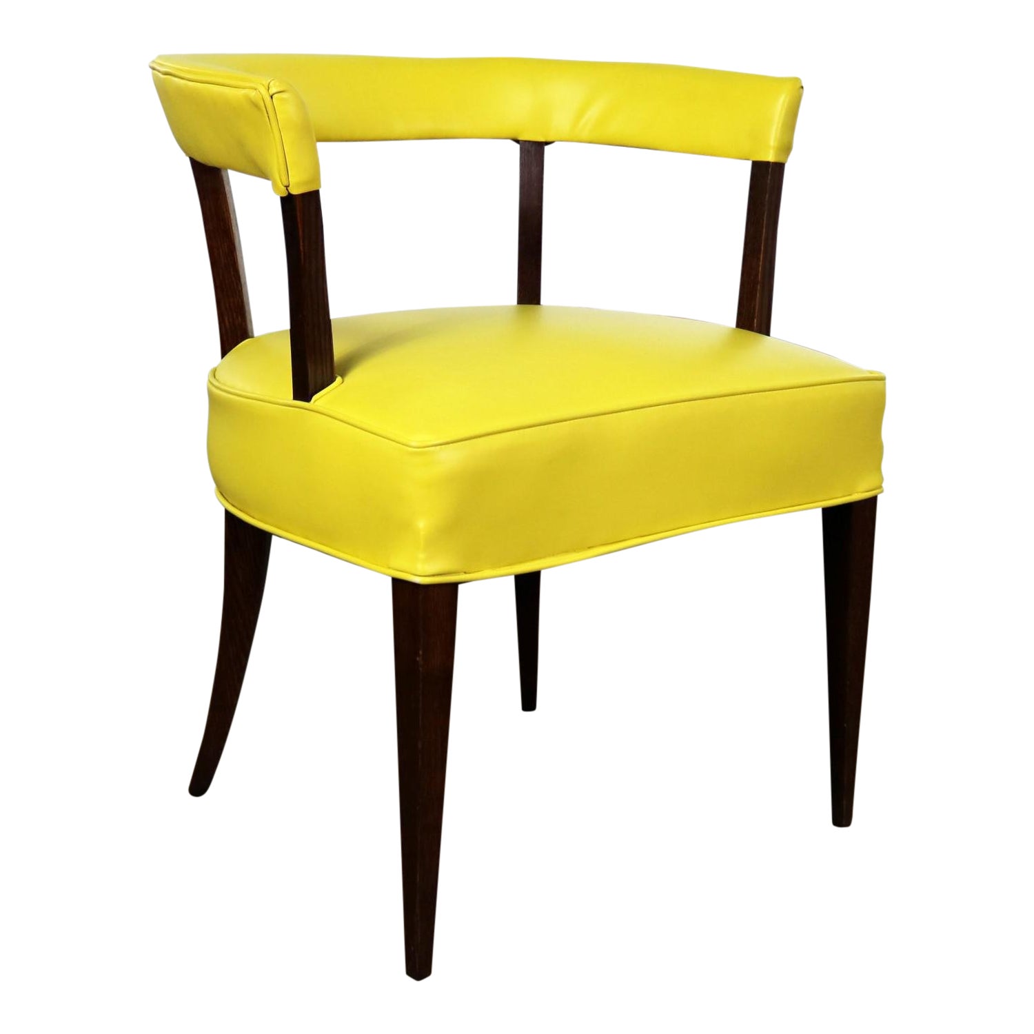 Mid Century Modern Yellow Vinyl and Oak Barrel Back Side Chair Chairish