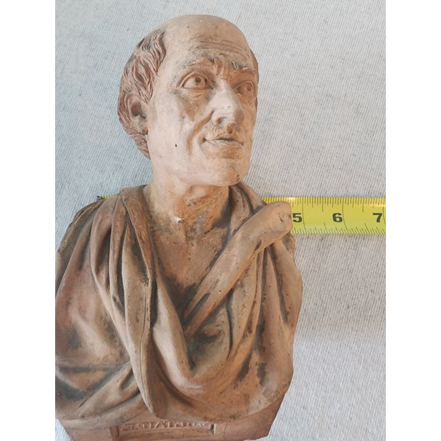 Ceramic Late 18th Century Terracotta Bust Sculpture of Voltaire. Note Name Is Cast Backwards. For Sale - Image 7 of 7