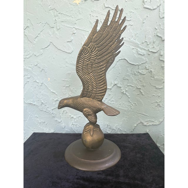 Vintage Taiwanese Cast Metal Eagle Sculptures on Globe Bases – Pair, 1970s For Sale In Orlando - Image 6 of 10