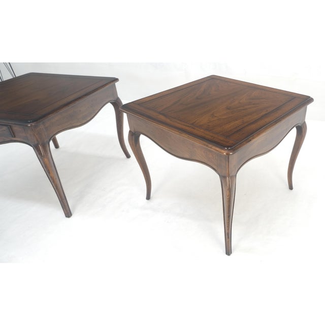 Baker Furniture Company Pair One Drawer Very Fine Solid Dark Chestnut 27x27" Square Side End Tables MINT For Sale - Image 4 of 13