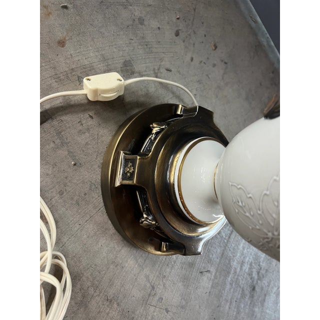 Vintage Ceramic and Bronze Lamp With Shade For Sale - Image 11 of 12