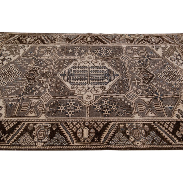 1960s 1960s Vintage Persian Distressed Gray Handmade Geometric Wool Rug For Sale - Image 5 of 9
