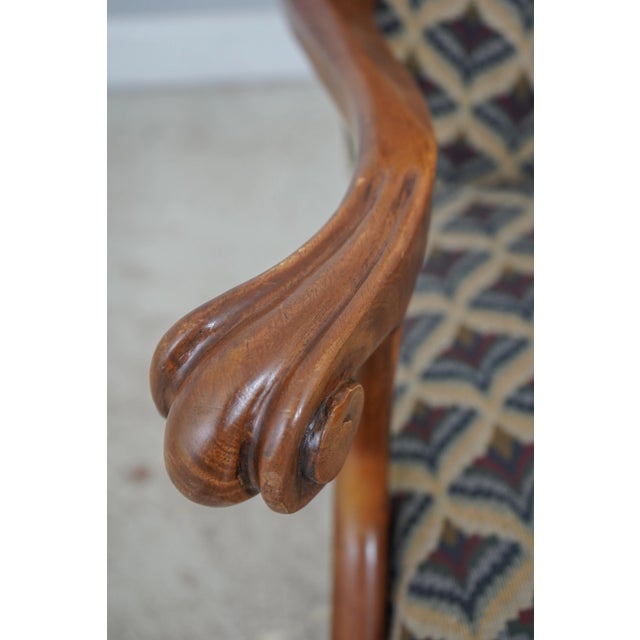 Brown Ball & Claw Foot Upholstered Library Armchair For Sale - Image 8 of 13