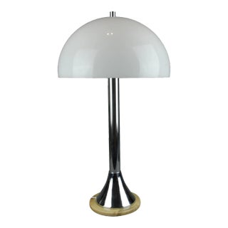 Vintage Acrylic Glass Chrome & Marble Base Mushroom Table Lamp by Oma Fabbrica Lampadari, Italy, 1960s For Sale