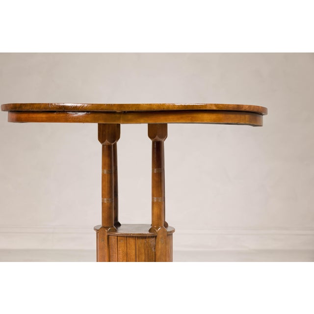 Midcentury Round Top Side Table with Column Supports and Tambour Base For Sale - Image 9 of 12