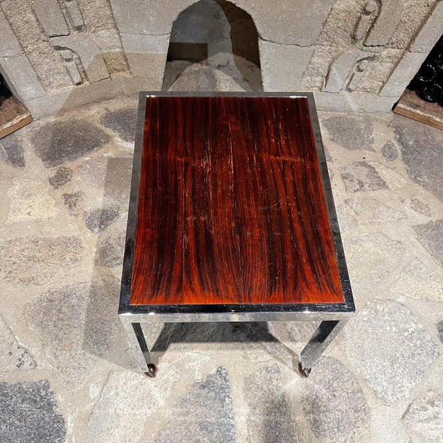 1960s Rolling Side Table Rosewood & Chrome Denmark For Sale In San Diego - Image 6 of 8