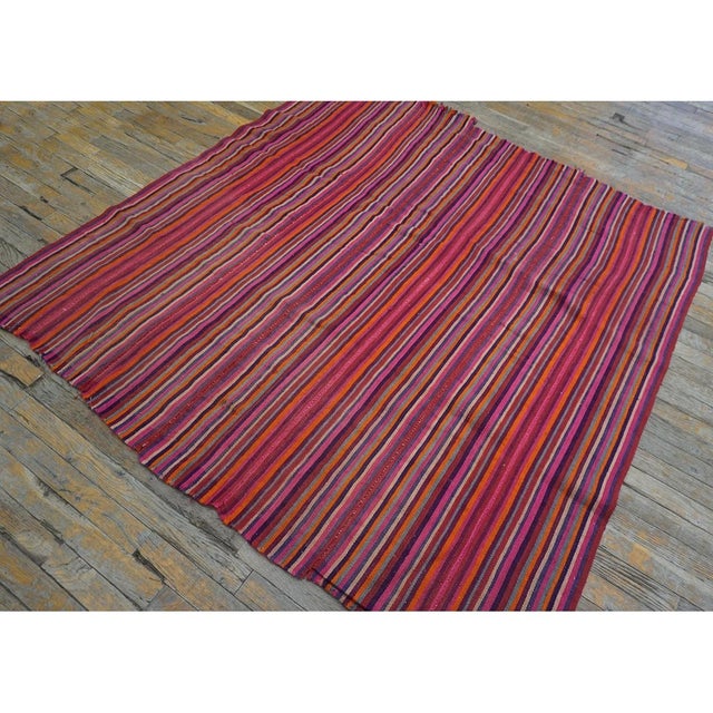 1950s Pink Stripe Vintage Flatweave Modern Turkish Decorative Kilim Square Rug For Sale - Image 4 of 6