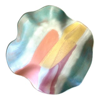 Post Modern Ruffled Edge 1980’s Pastel Pottery Centerpiece For Sale